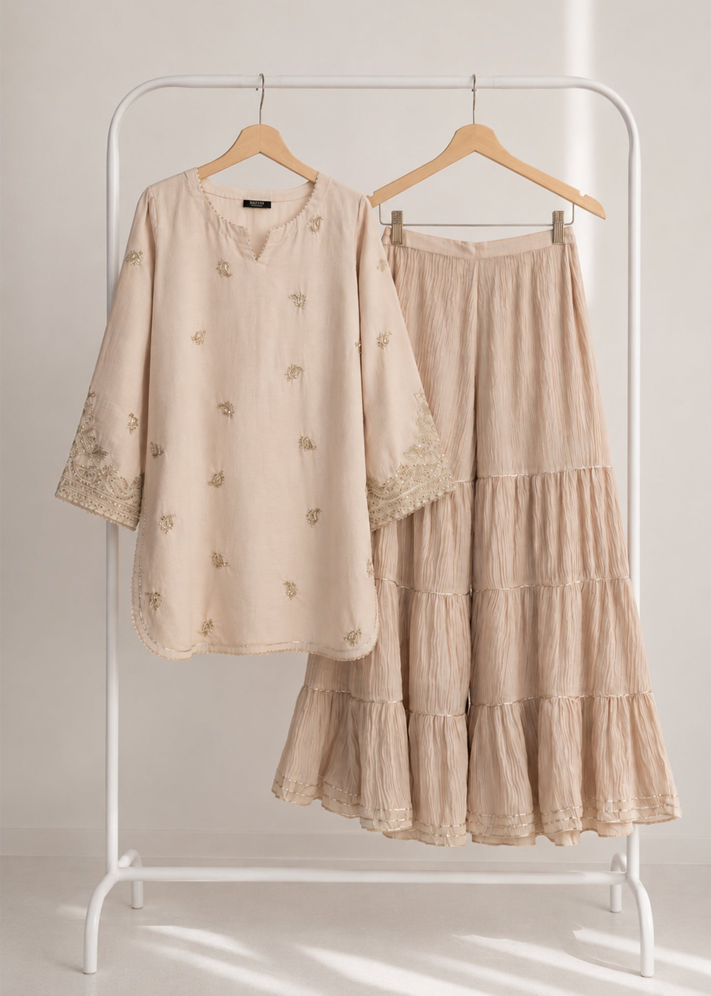 Beige Embroidered Sharara Suit (2 pc)