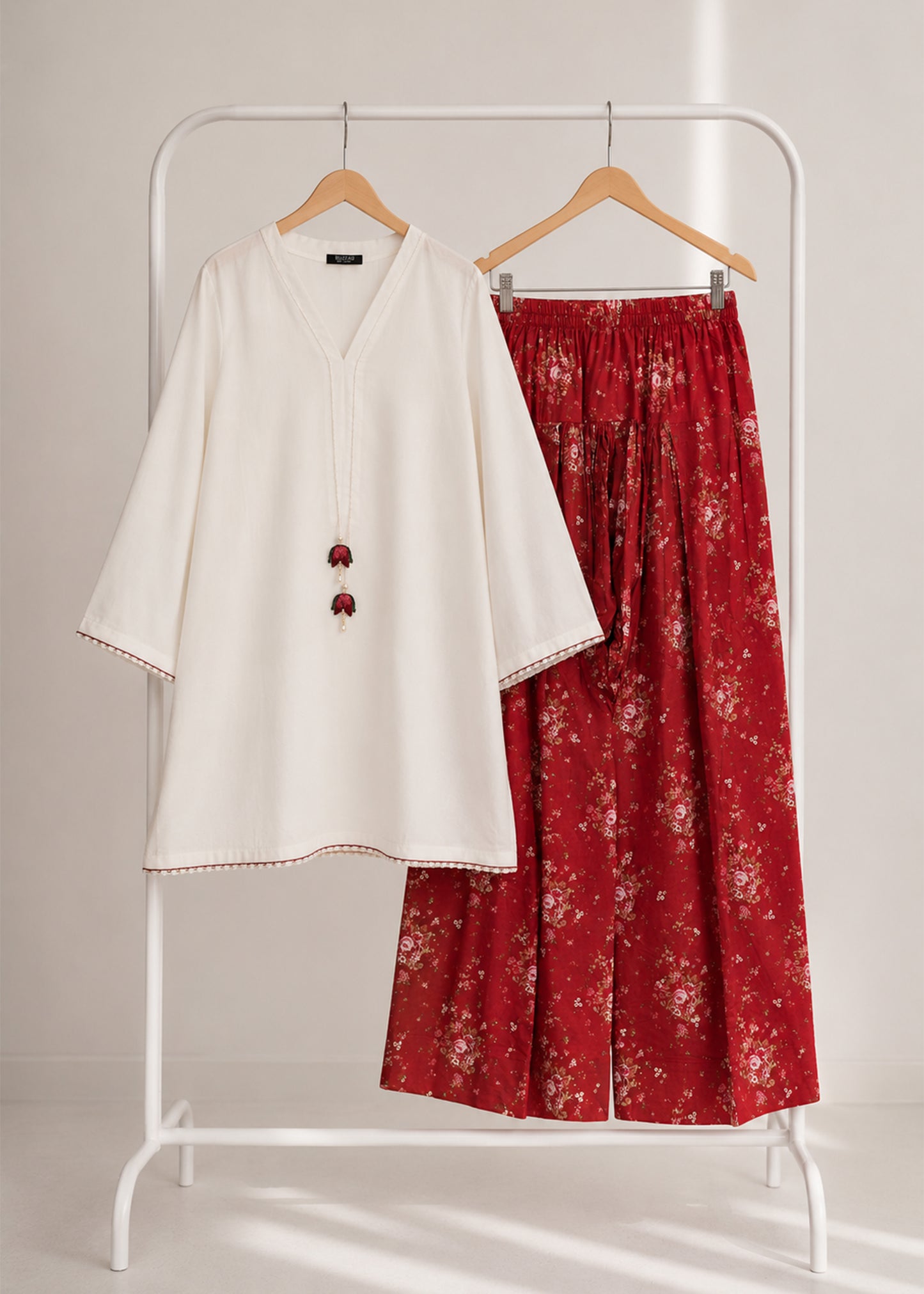 Cherry Red Printed Suit (2 pc)