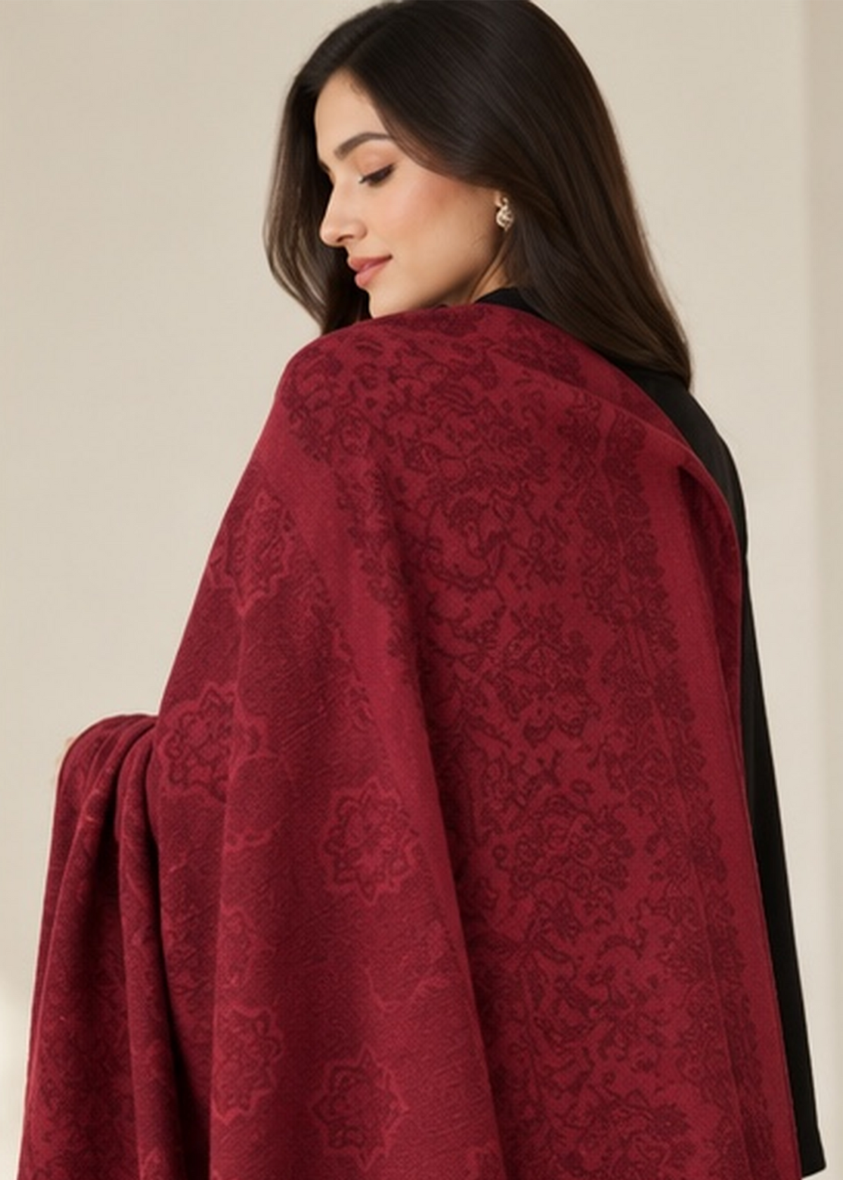 Maroon Self Print Viscose Shawl