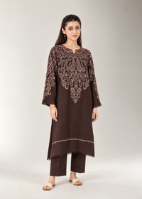 Brown Embroidered Karandi 2 PC Suit
