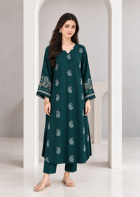 Teal Green Embroidered Karandi 2 PC Suit