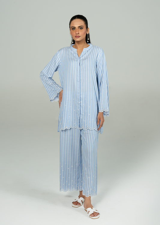 Blue Embroidered Co Ord