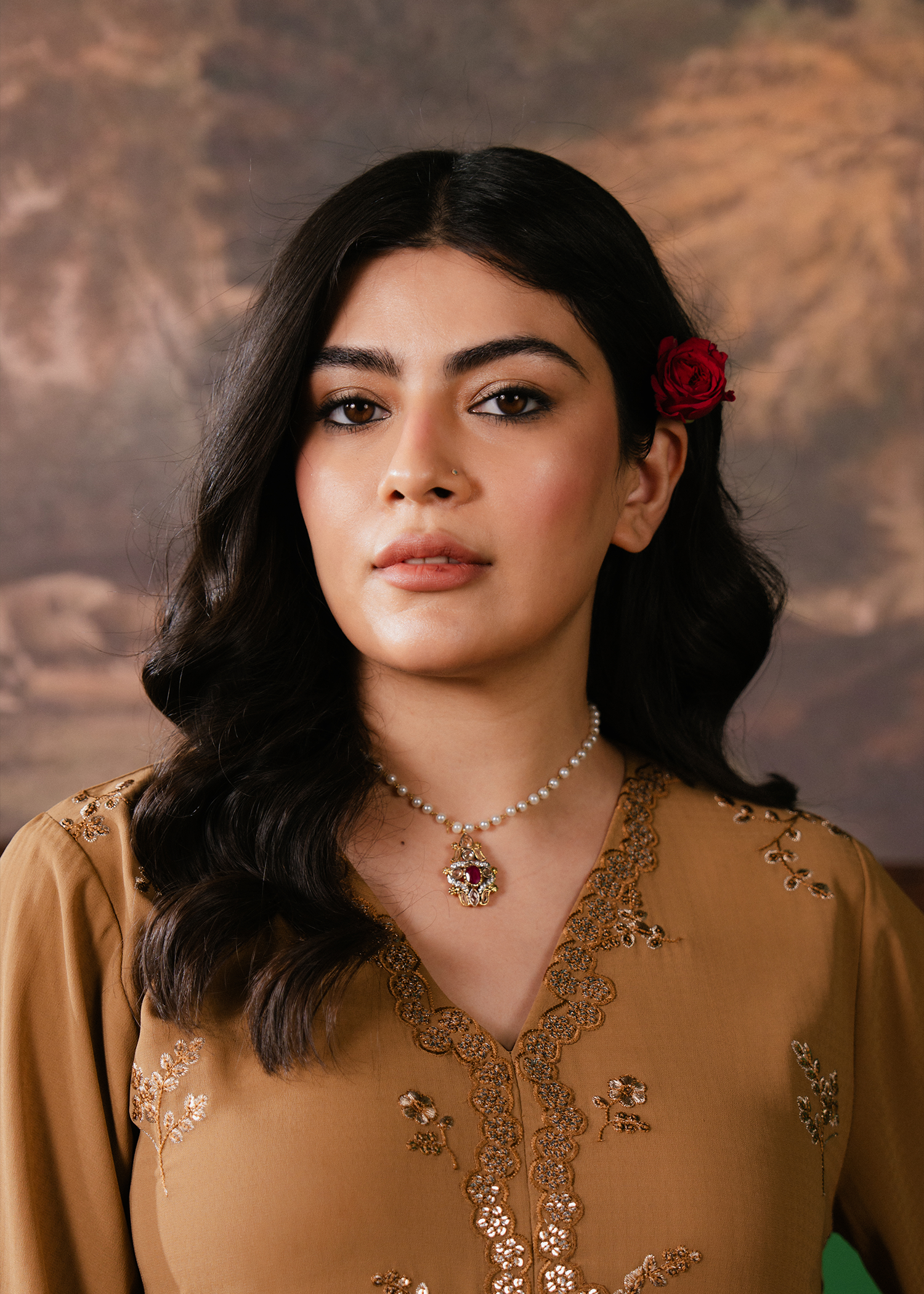 sepia embroidered suit