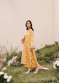 Lemon Yellow Printed Embroidered Suit
