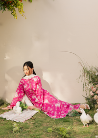 Fuchsia Printed Embroidered Suit