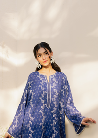 Navy Blue Printed Embroidered Suit