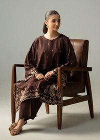 Dark Brown Embroidered Dhanak Suit