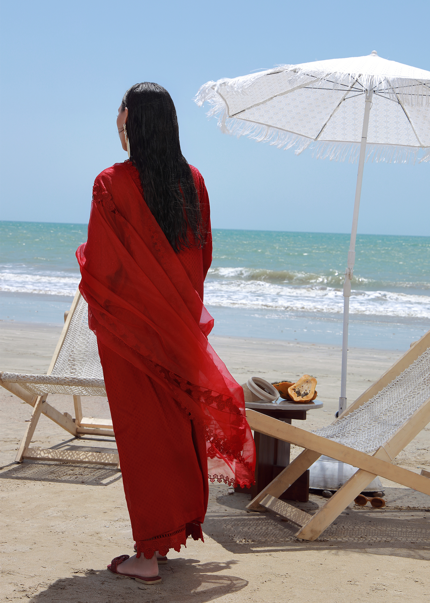 red embroidered suit