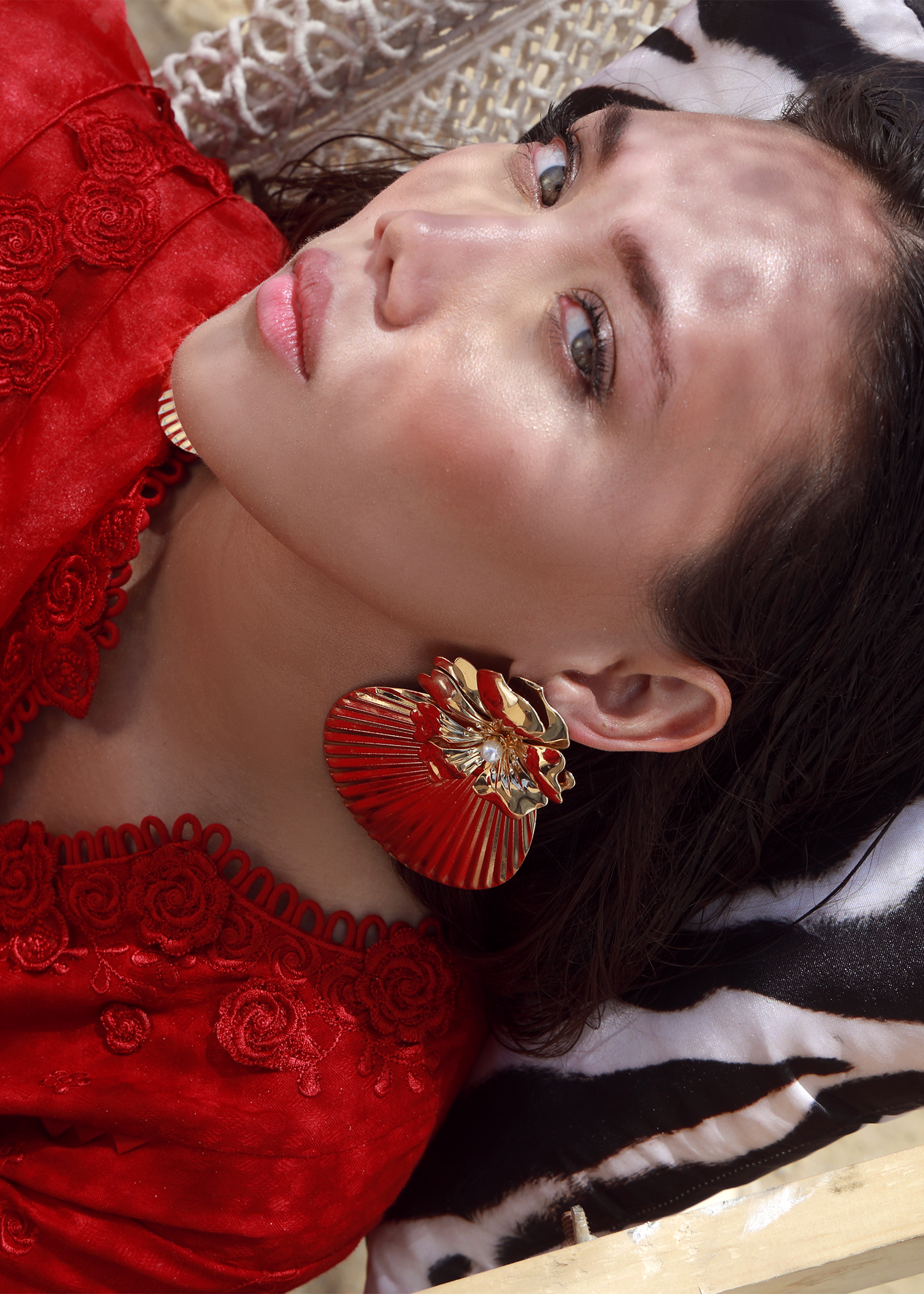 best red embroidered suit