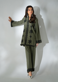 Olive Green Embroidered Co-ord set