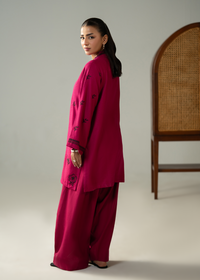 Fuchsia Pink Embroidered Dhanak Suit