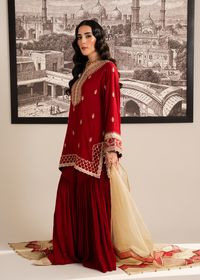 Red Muzlin Gharara Festive Pret