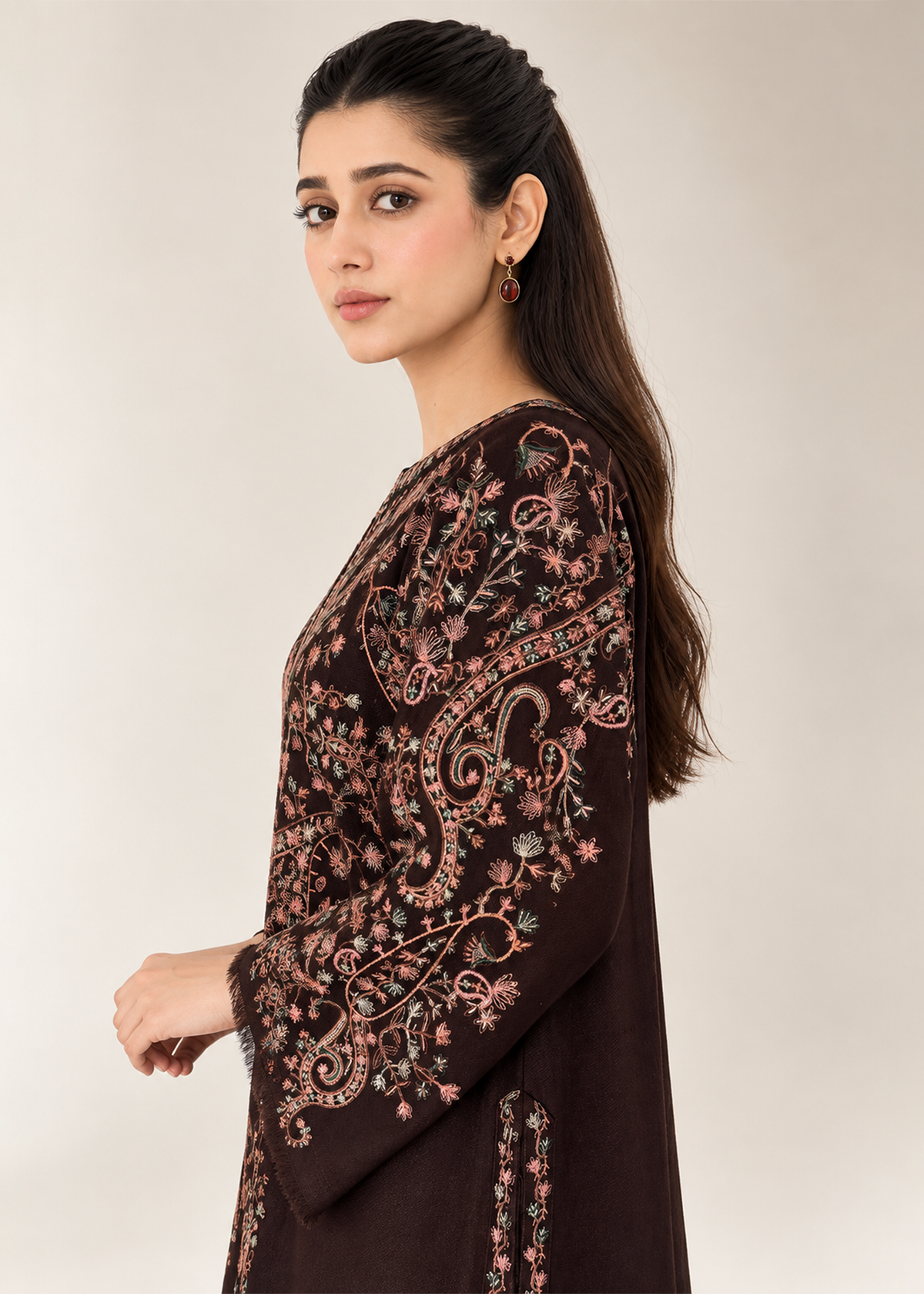 Brown Embroidered Karandi 2 PC Suit
