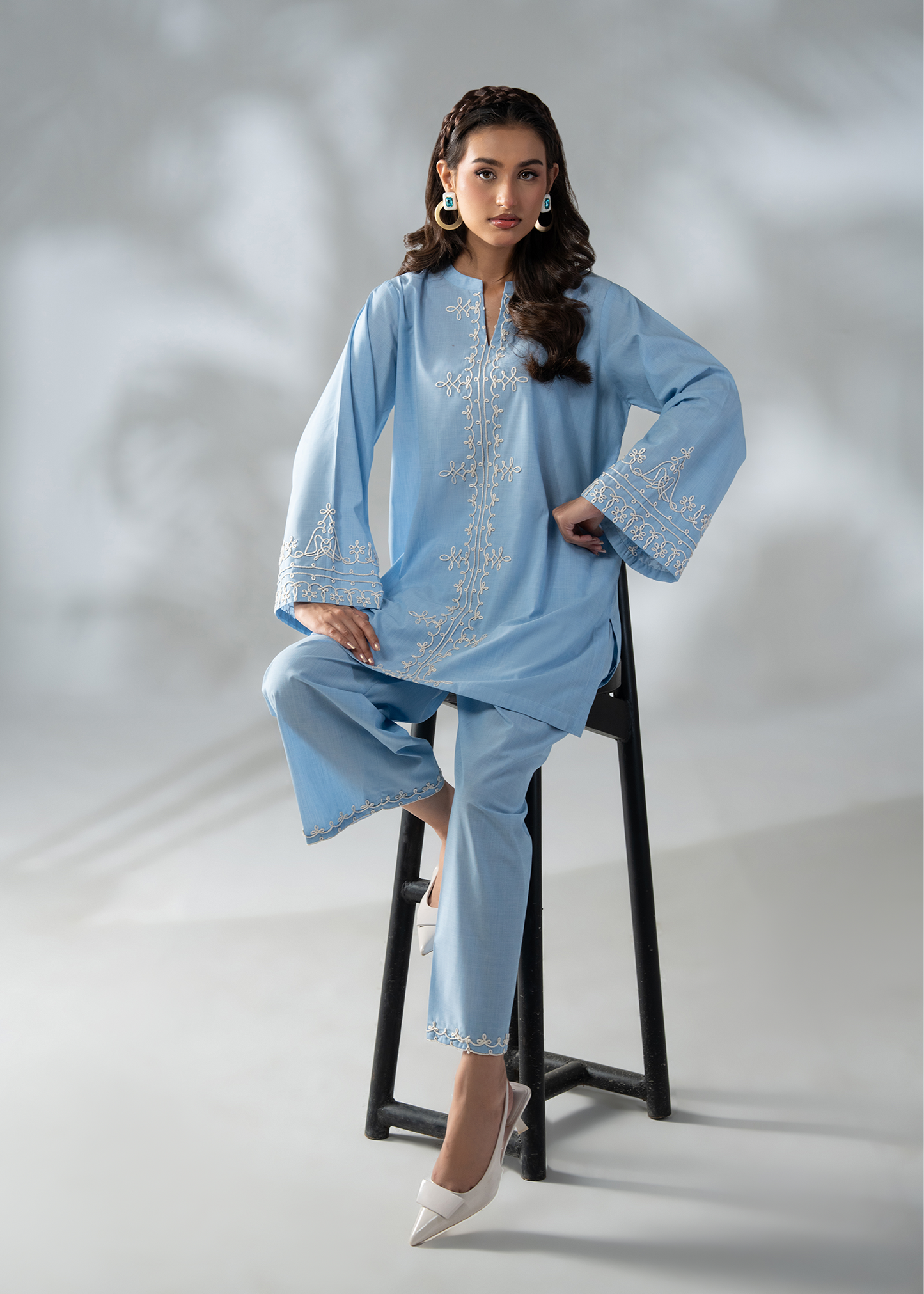 Whisper Blue Embroidered Co-ord set