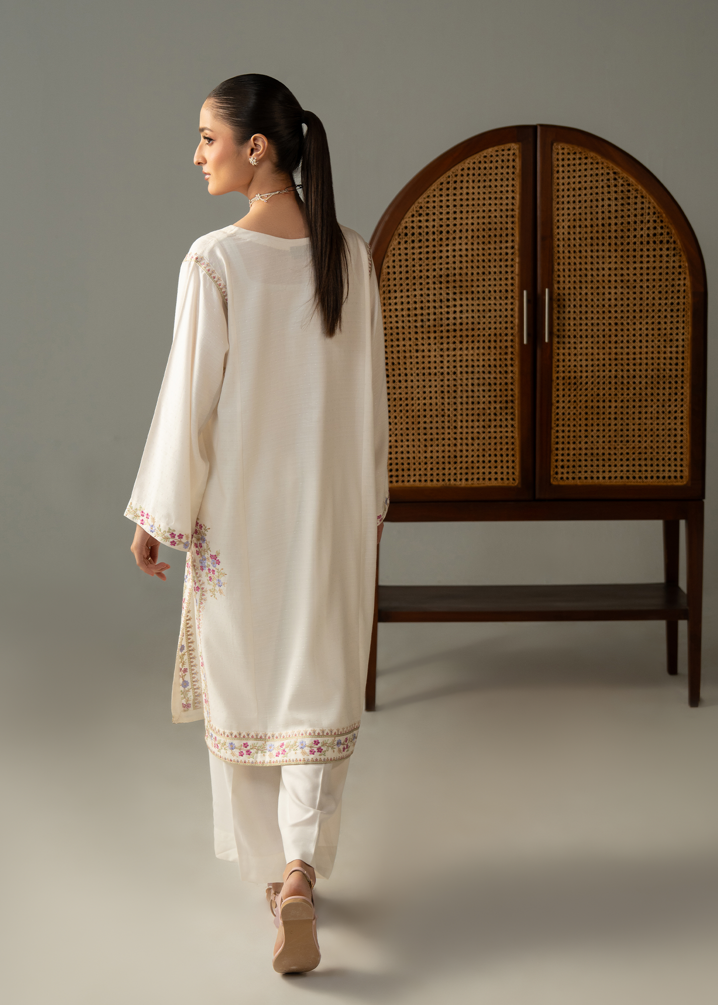 White Embroidered Dhanak Suit