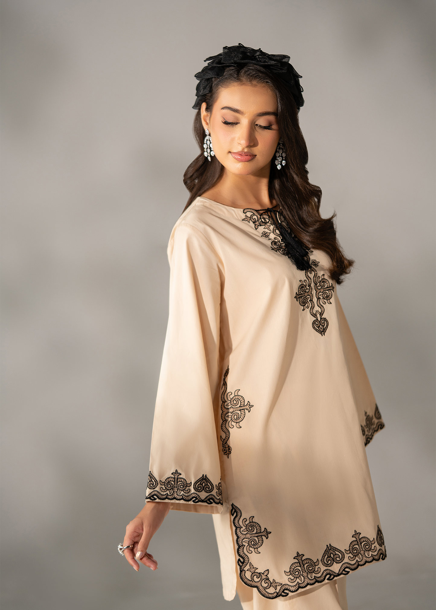 Tan Biege Embroidered Co-ord set