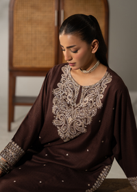 Brown Embroidered Dhanak Suit