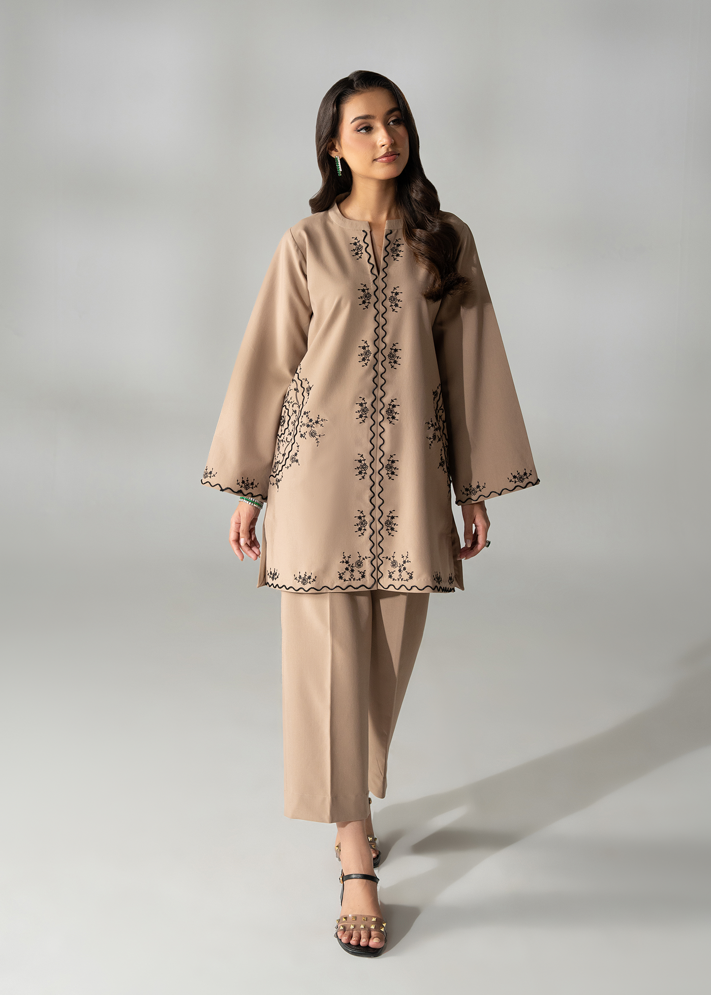 Coffee Brown Embroidered Co-ord set