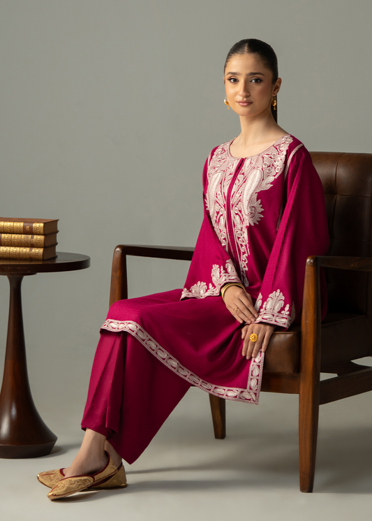 Pink Embroidered Dhanak Suit