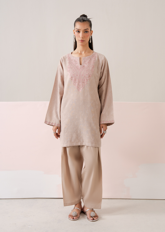 Beige Embroidered Co-ord