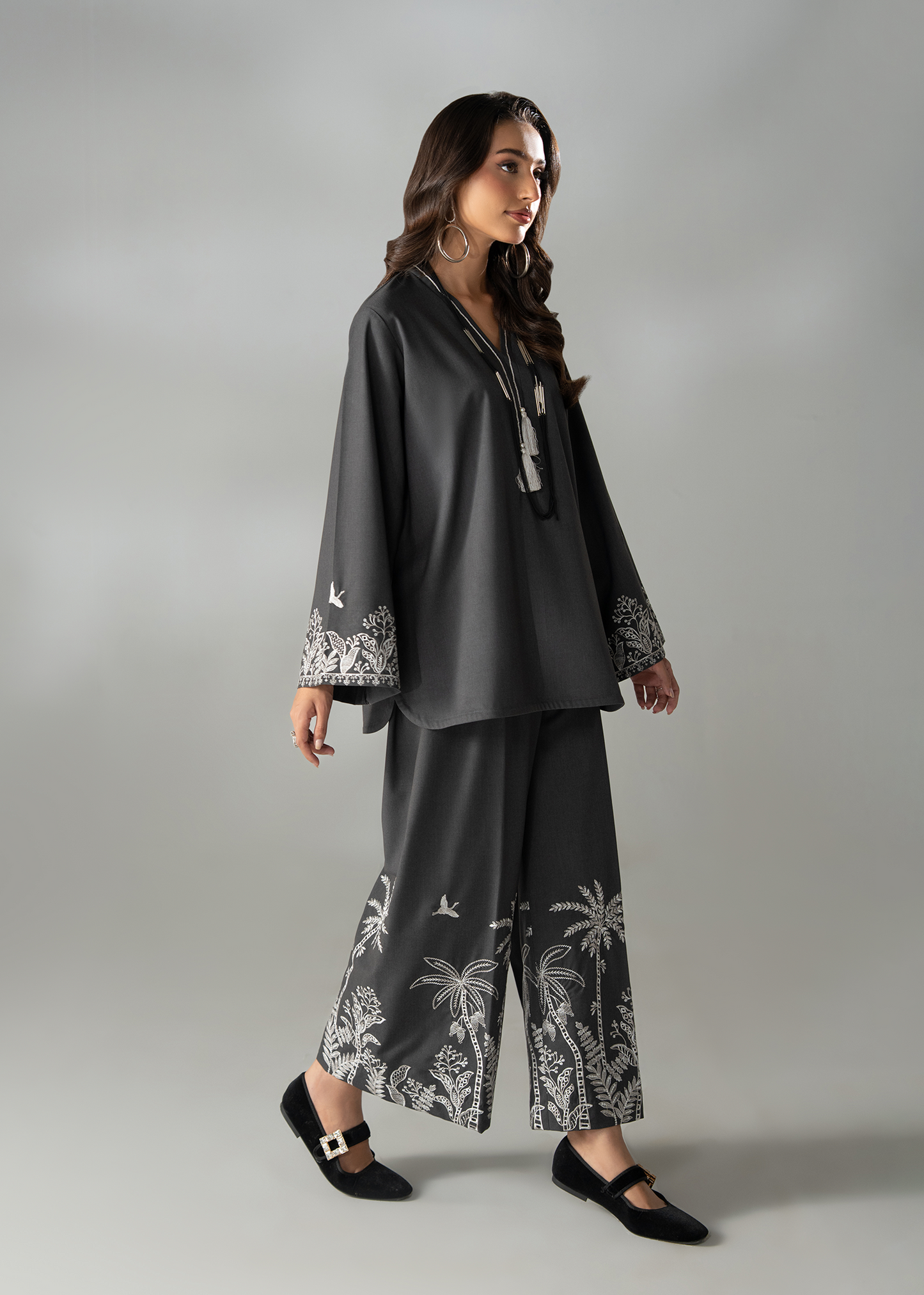 Graphite Grey Embroidered Co-ord set