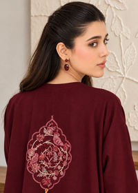 Maroon Embroidered Karandi 2 PC Suit