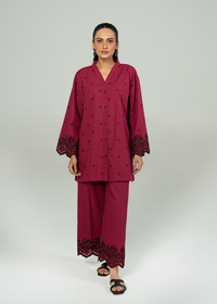 Maroon Embroidered Co-ord