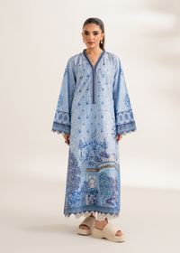 Blue Printed Embroidered Shirt
