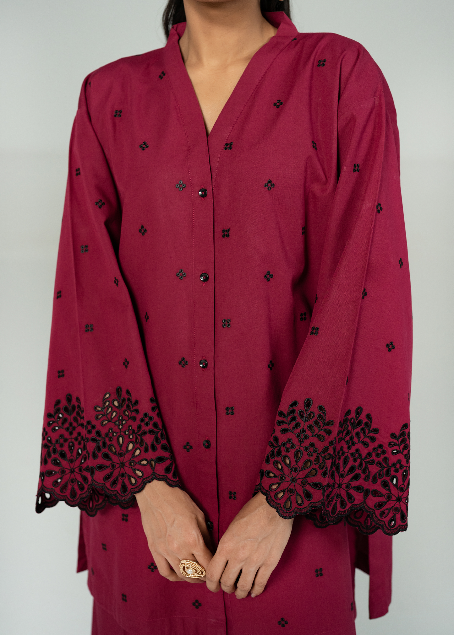 Maroon Embroidered Co-ord