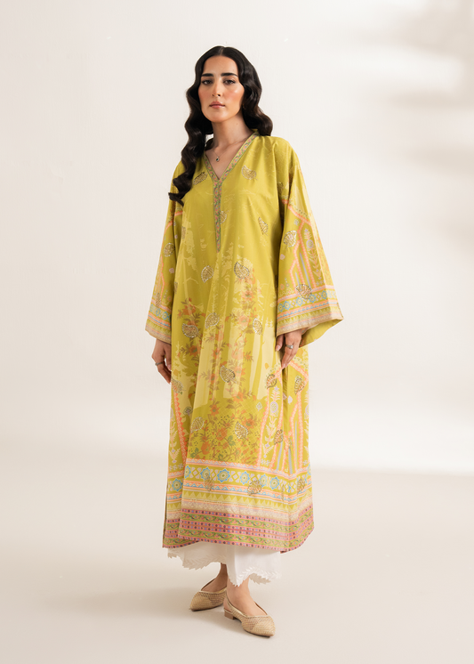 Lime Printed Embroidered Shirt