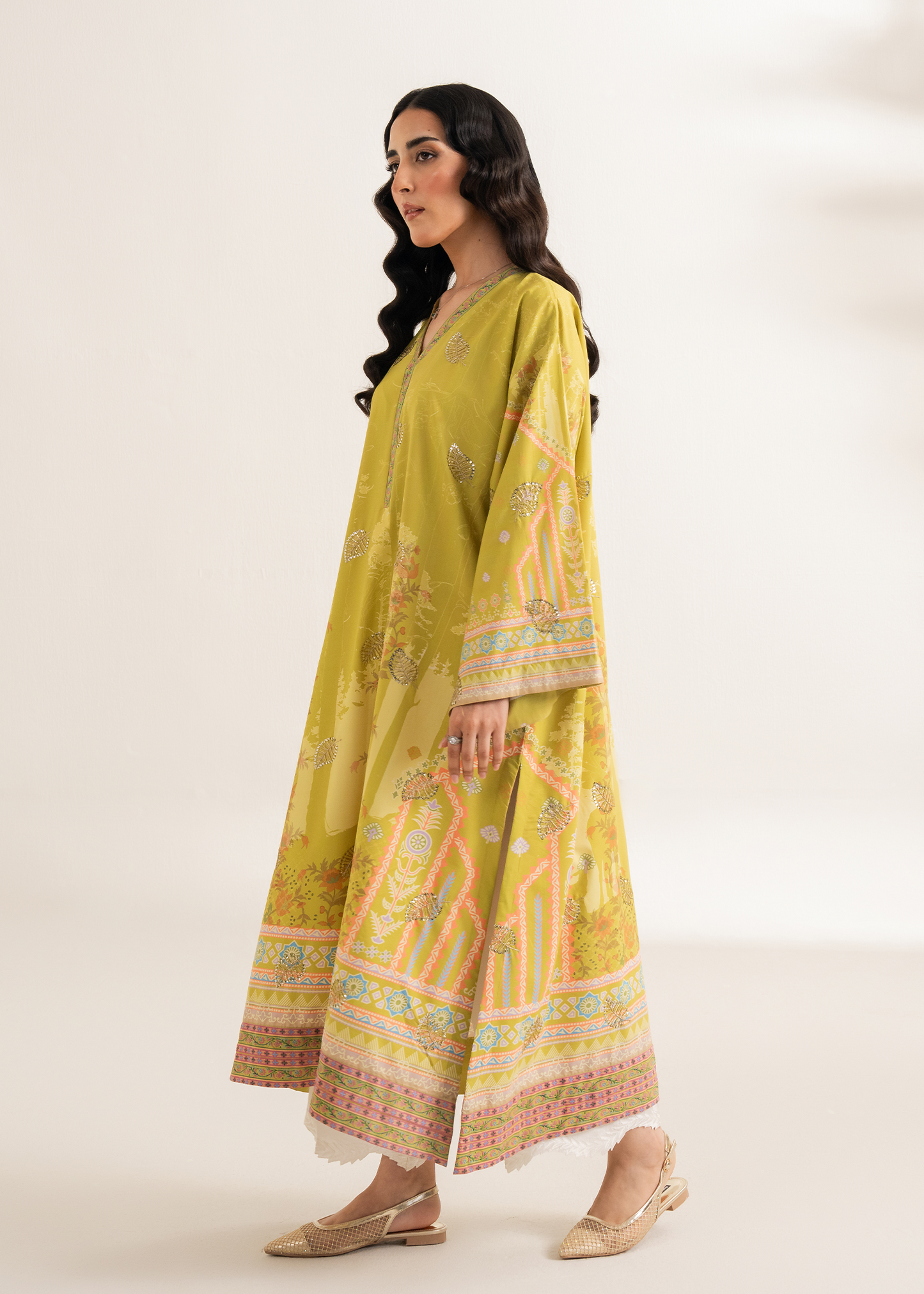 Lime Printed Embroidered Shirt