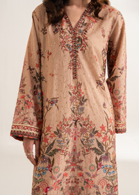 Beige Printed Embroidered Shirt