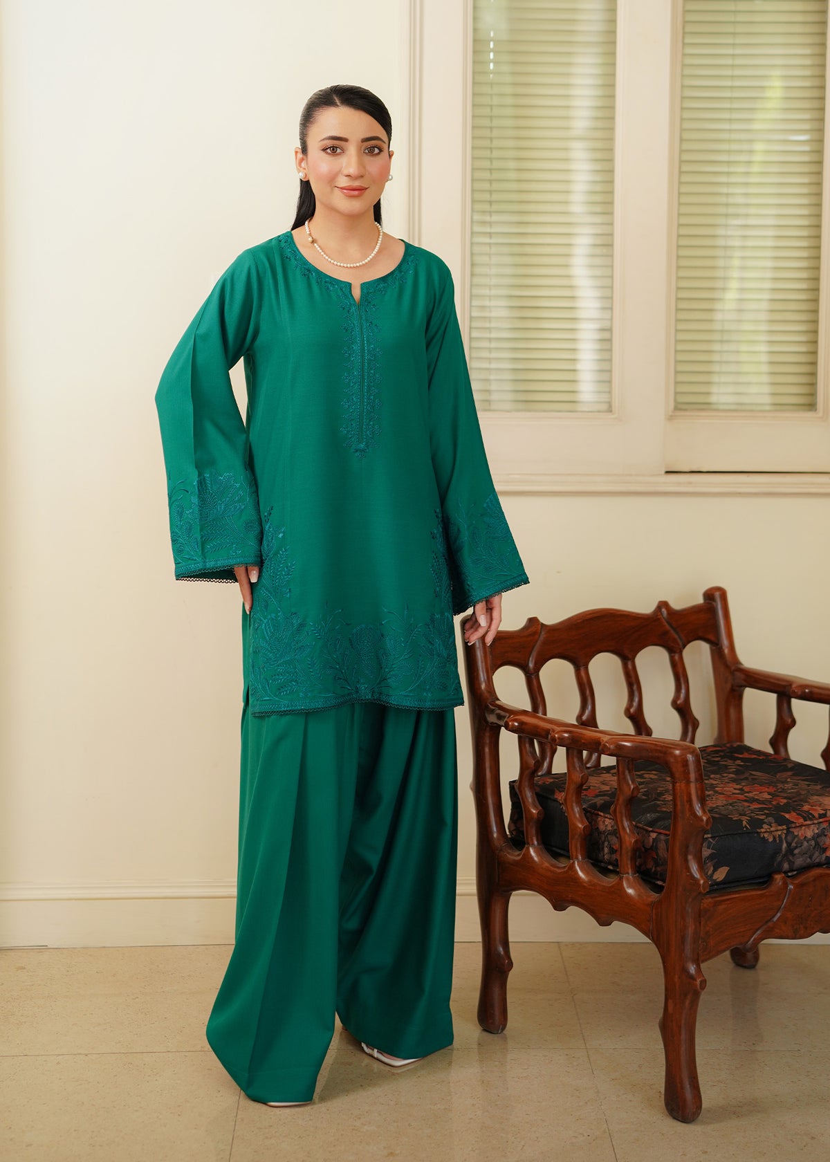 Emerald Green Embroidered Marina 2 PC Suit