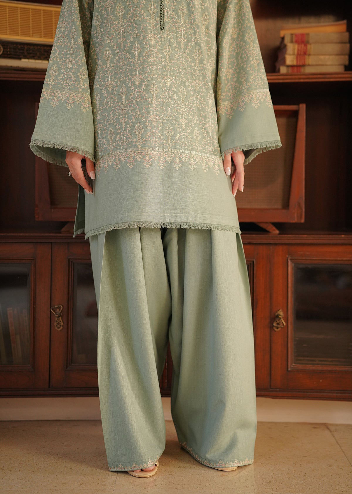 Sage Green Embroidered Marina 2 PC Suit