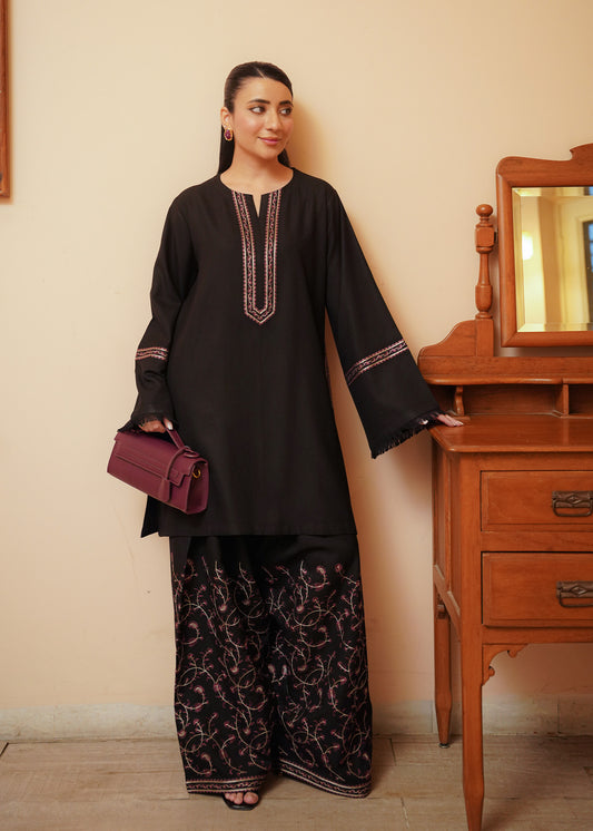 Black Embroidered Marina 2 PC Suit