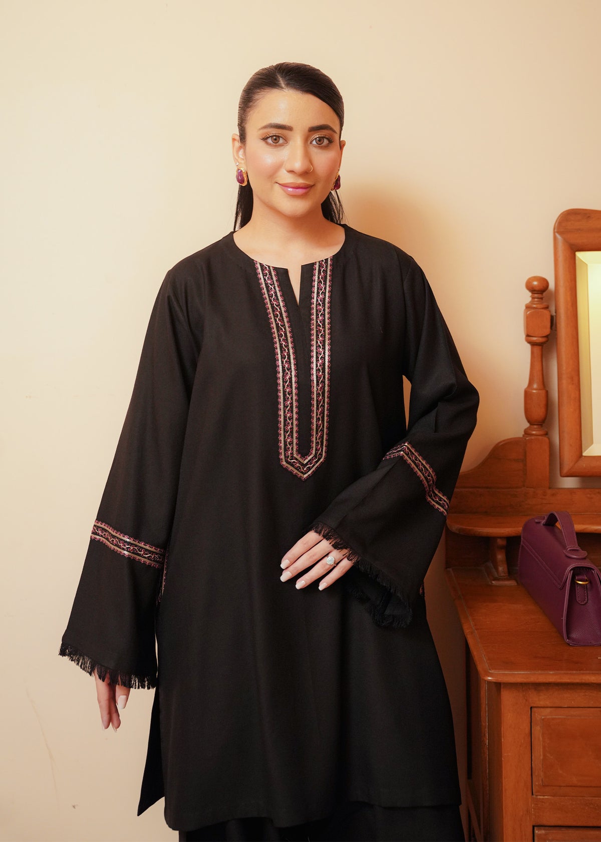 Black Embroidered Marina 2 PC Suit