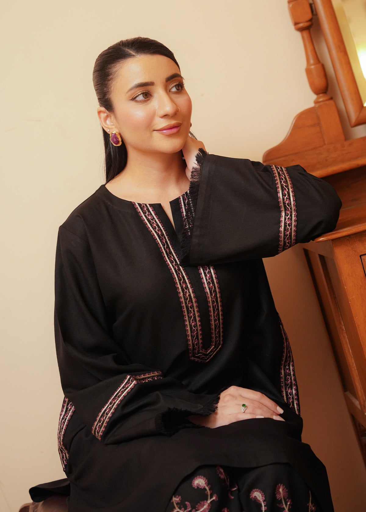 Black Embroidered Marina 2 PC Suit