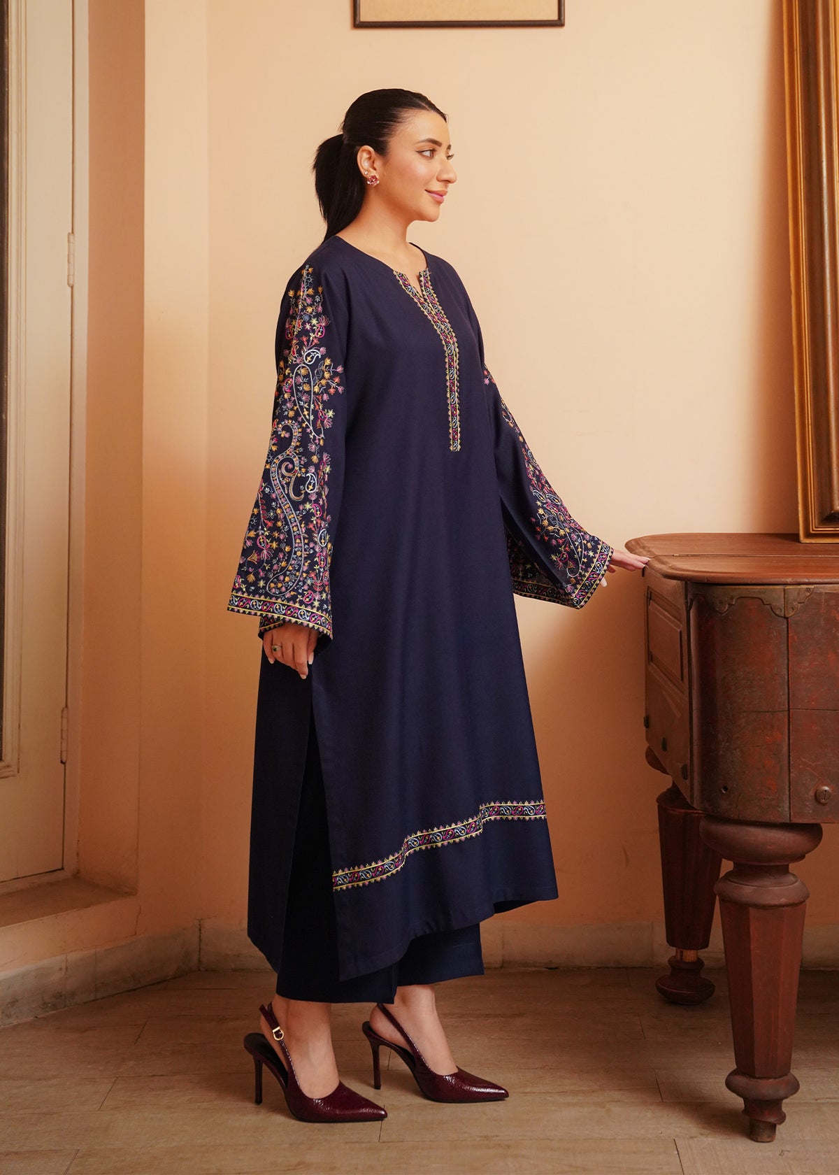 Navy Blue Embroidered Marina 2 PC Suit