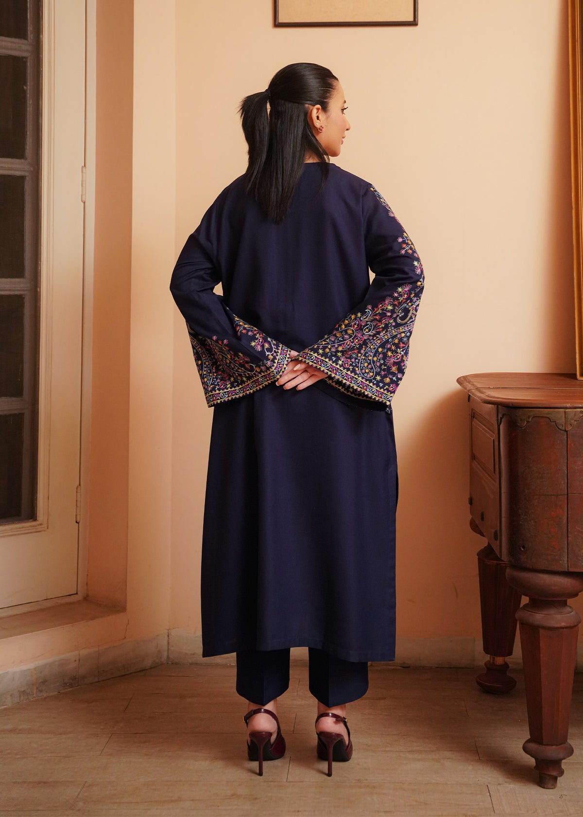 Navy Blue Embroidered Marina 2 PC Suit