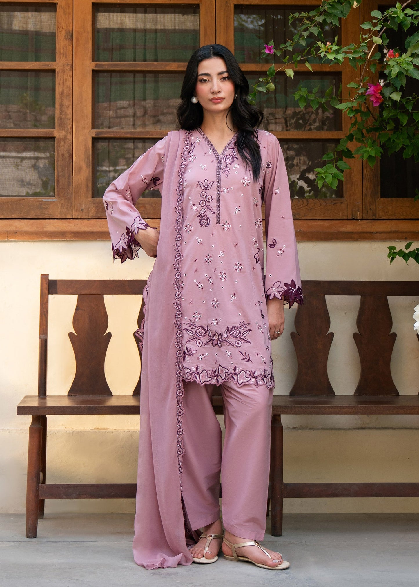 Ava Tea Pink Festive Lawn