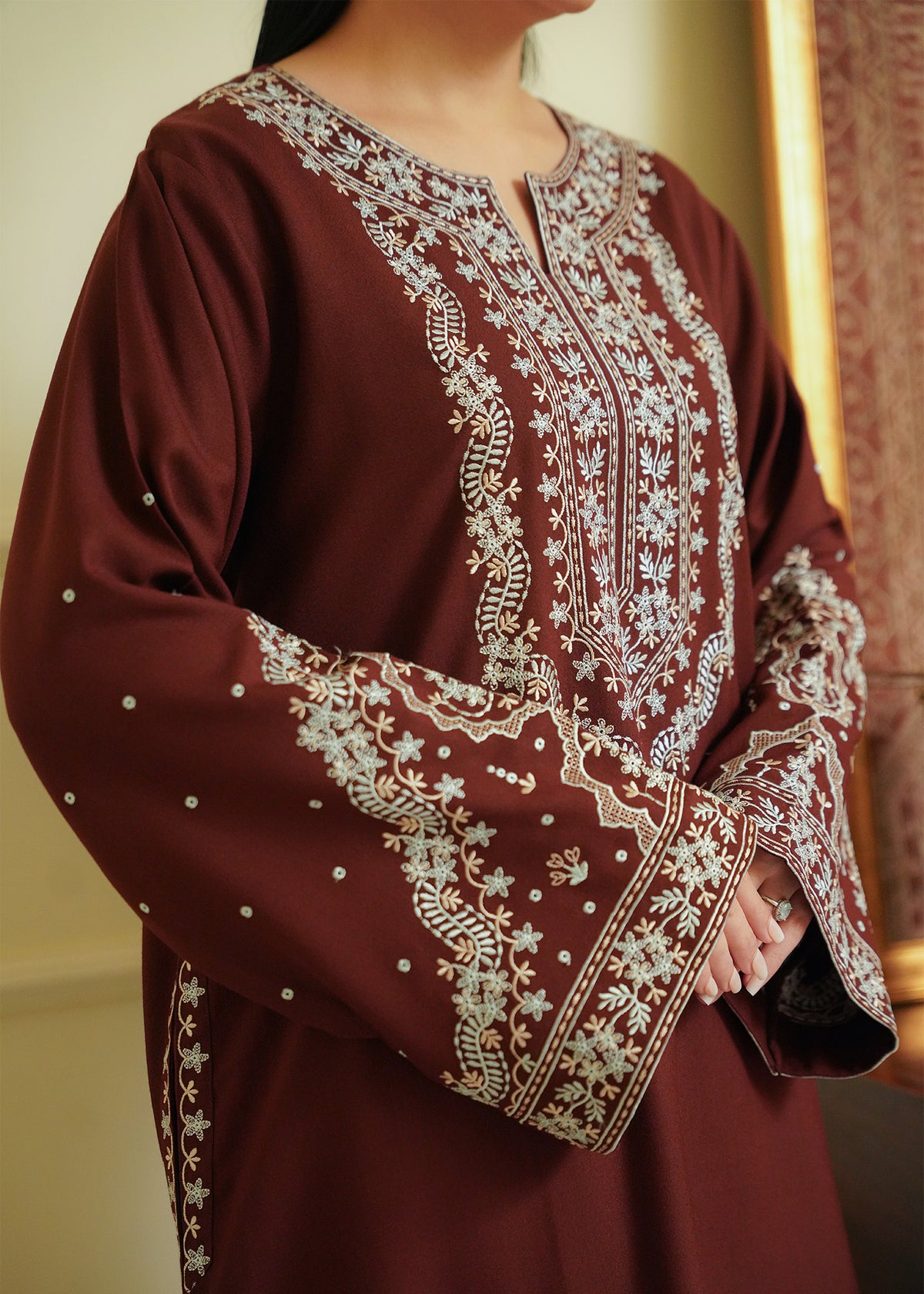 Brown Embroidered Marina 2 PC Suit