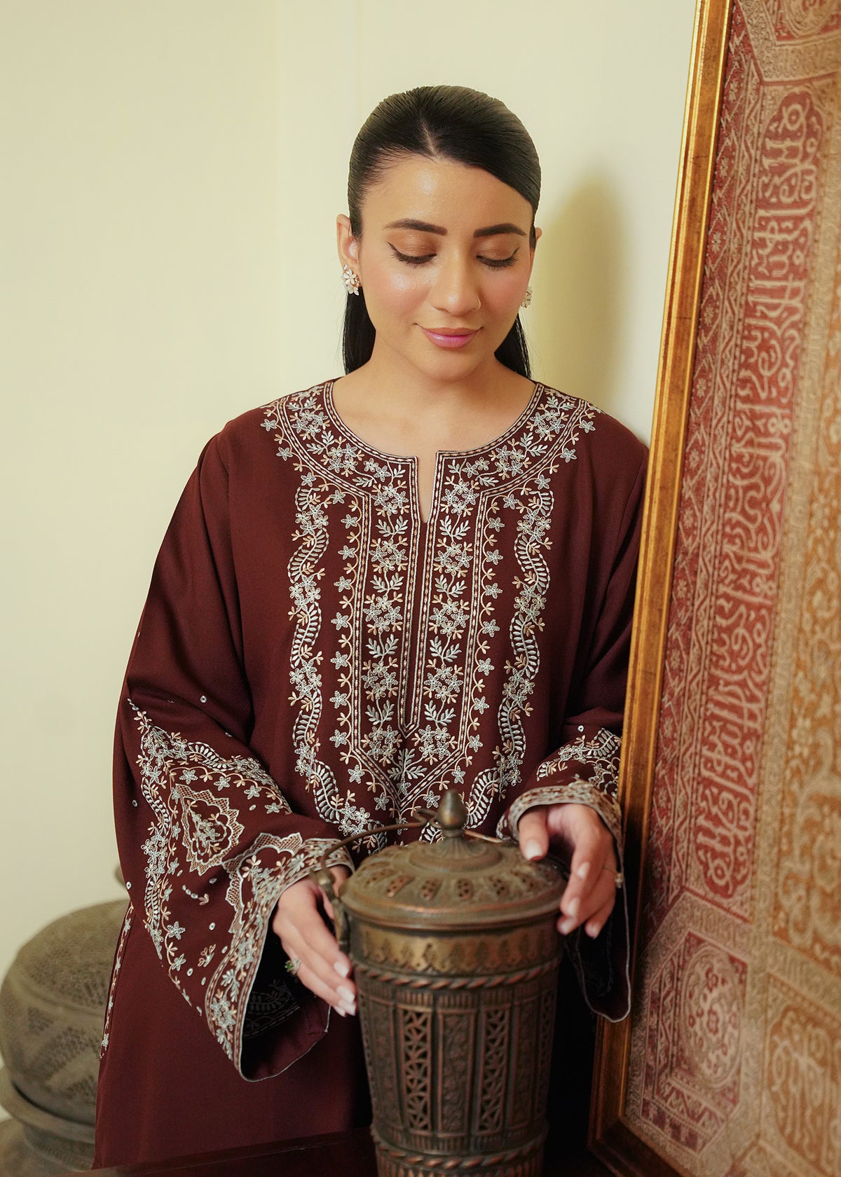 Brown Embroidered Marina 2 PC Suit