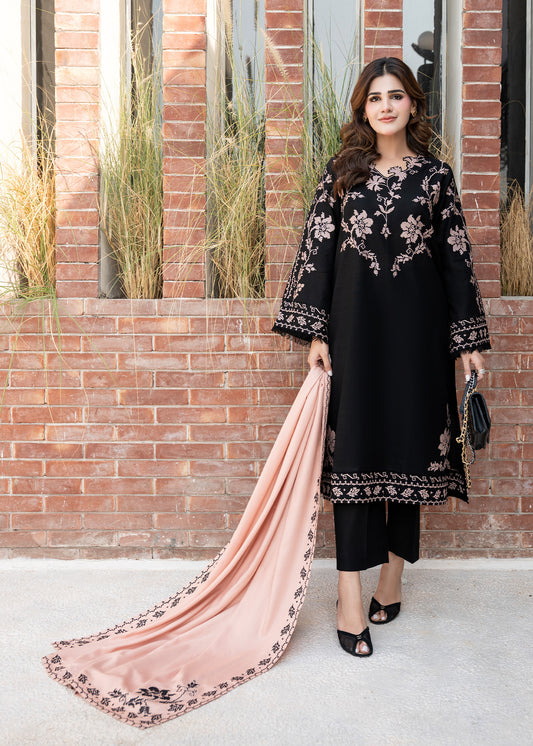Onyx Black Embroidered Khaddar Suit
