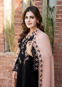 Peach Embroidered Wool Shawl