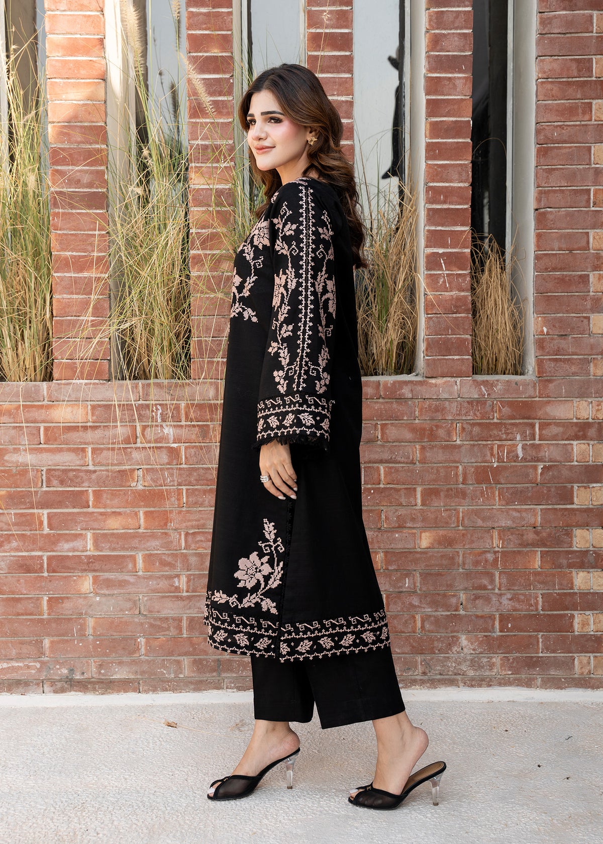 Onyx Black Embroidered Khaddar Suit
