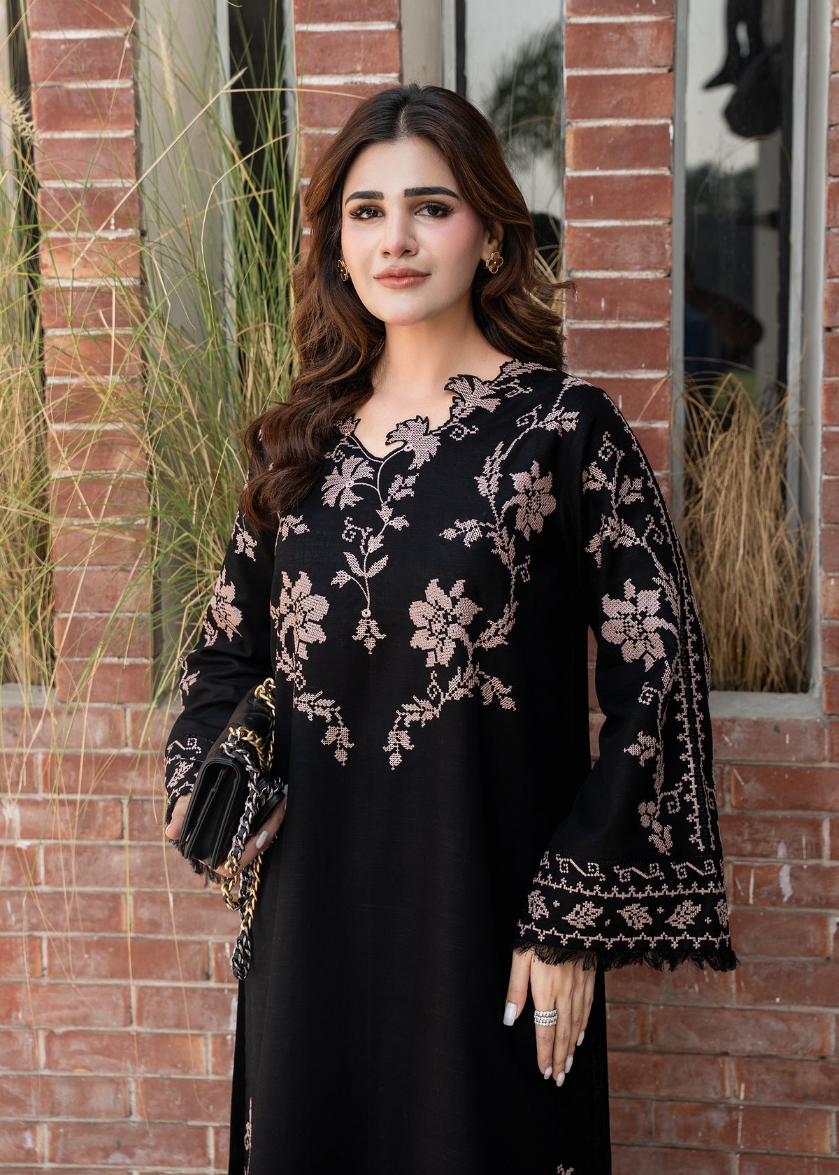 Onyx Black Embroidered Khaddar Suit