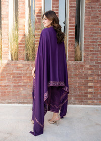 Purple Embroidered Wool Shawl