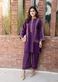 Plum Purple Embroidered Khaddar Suit