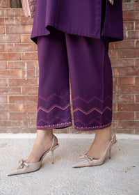 Plum Purple Embroidered Khaddar Suit