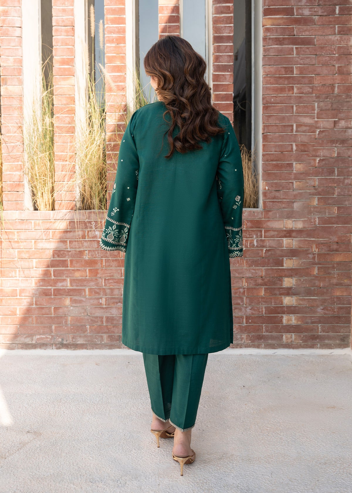 Bottle Green Embroidered Khaddar Suit